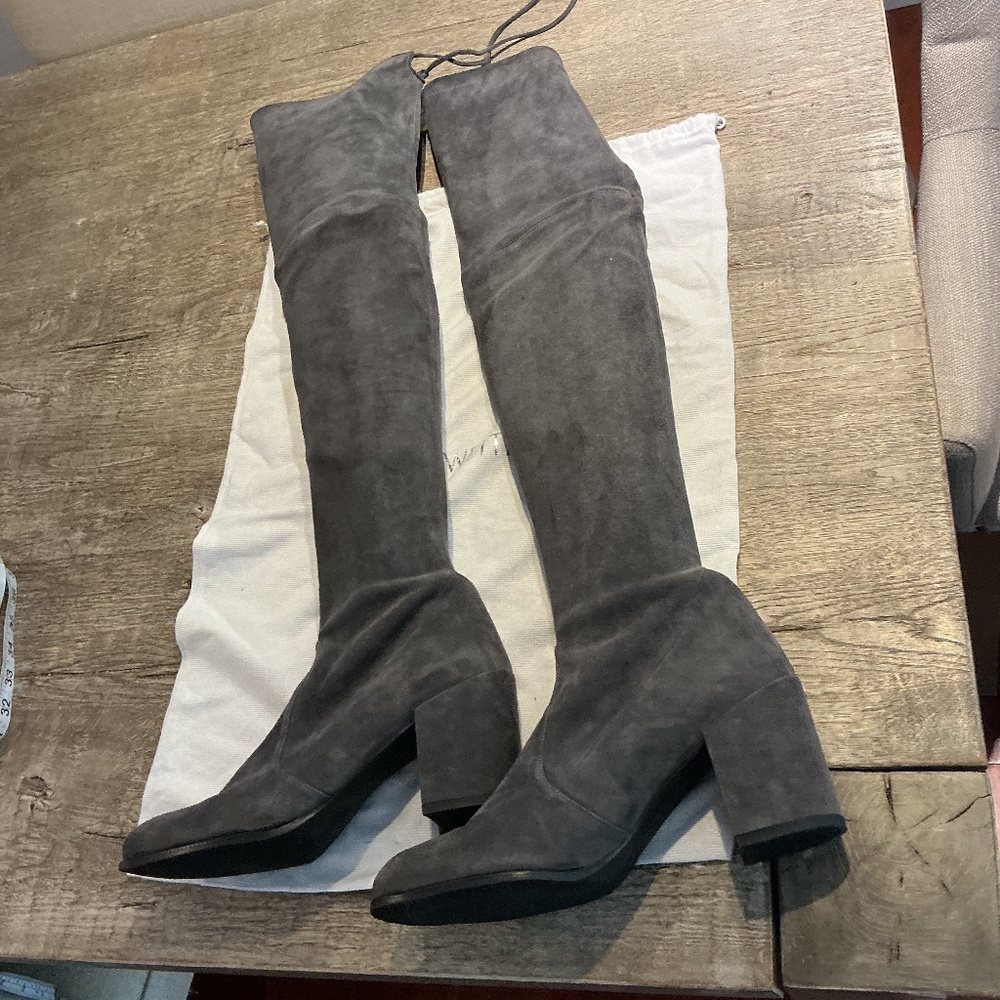 Stuart Weitzman Tieland Over-the-Knee Gray Suede Boot, Size 10.5M